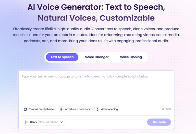 Designs.ai AI voice generator window