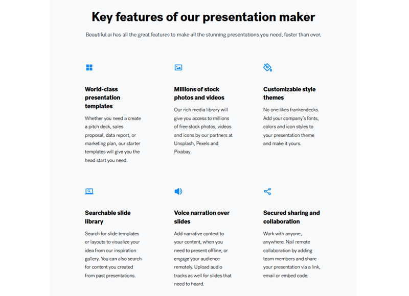 Key features of presentation maker Beautiful.ai