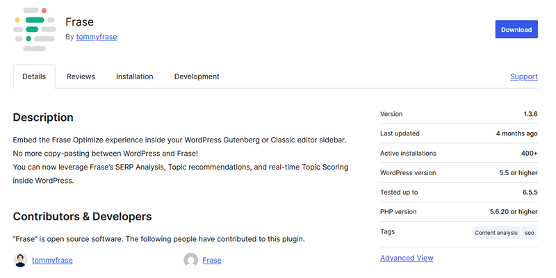 You can download Frase.io integration plugin in different ways