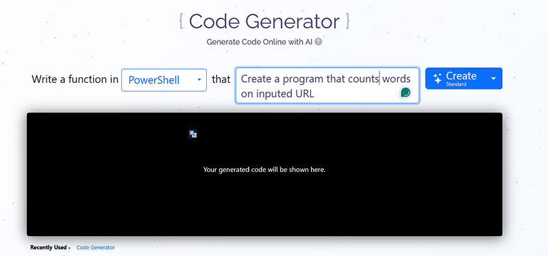 Codepal.ai Logo main window with code generator example