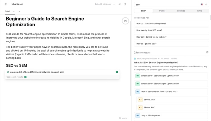 Frase.io SEO optimization in progress