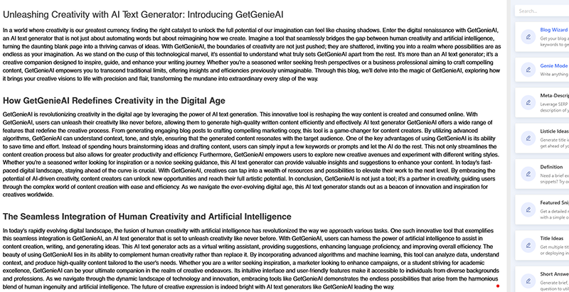 GetGenie.ai text generation tool