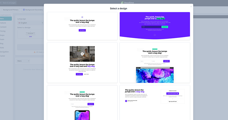 Headlime landing creator with templates