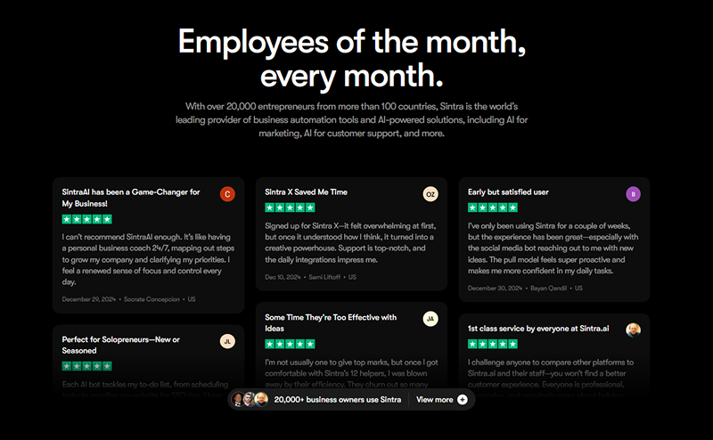 Sintra.ai reviews on TrustPilot