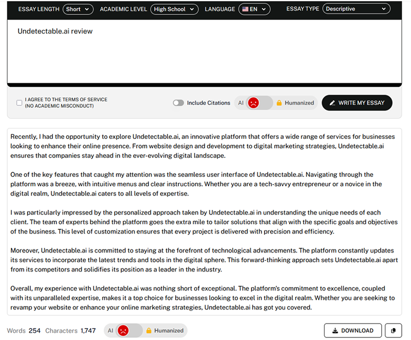 Undetectable.ai example of essay